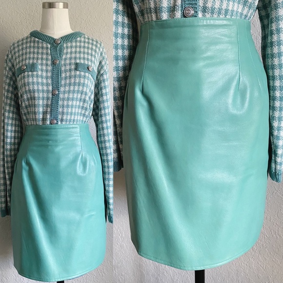 Vintage Dresses & Skirts - [VINTAGE] TEAL LEATHER SKIRT